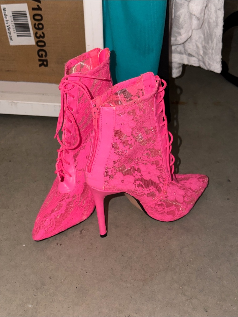 Hot Pink Lace-Up Pointed Toe Ankle Boots